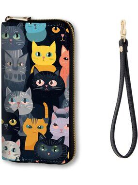 Cute Cartoon Cat RFID Blocking Wallet | Large Capacity Leather Wristlet & Card